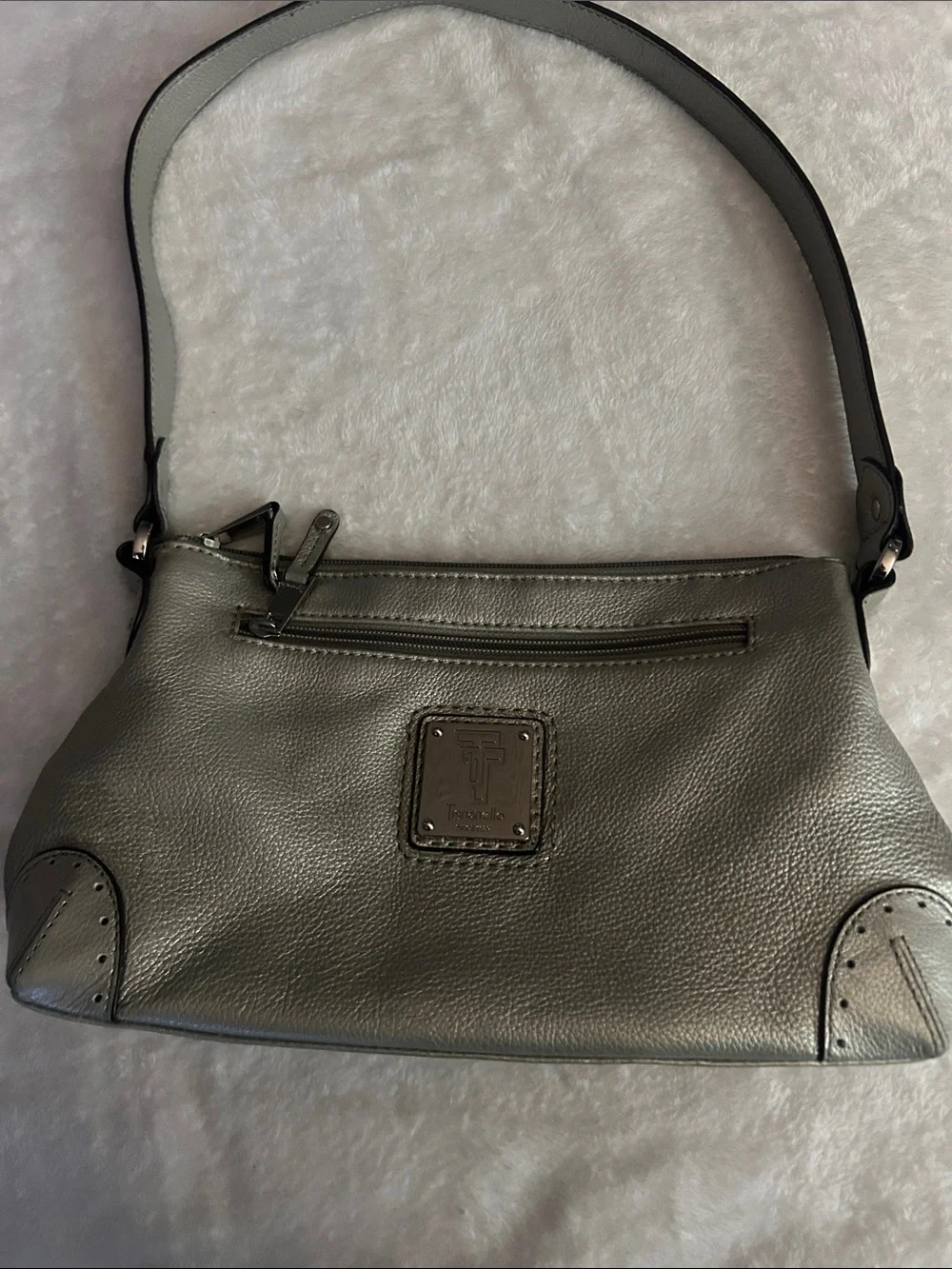 Tignanello Metallic Silver Leather Shoulder Bag